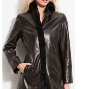 🎉HP🎉Ellen Tracy Leather and Rabbit Fur Coat